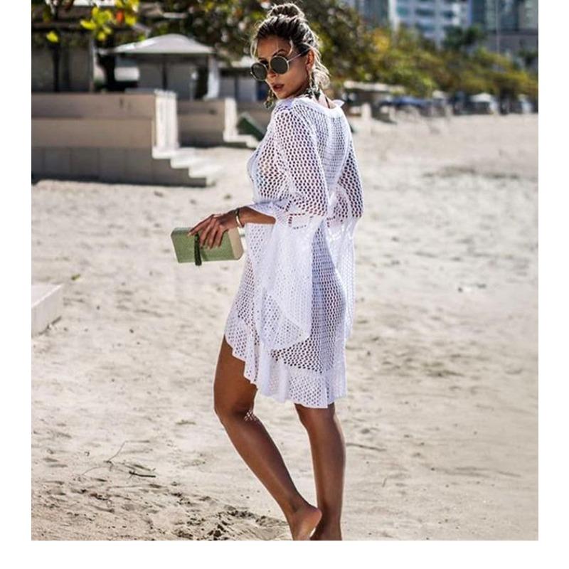 Summer Women's Sexy Knitted Beach Dress Seaside Sunscreen Hollow Out Cover-ups