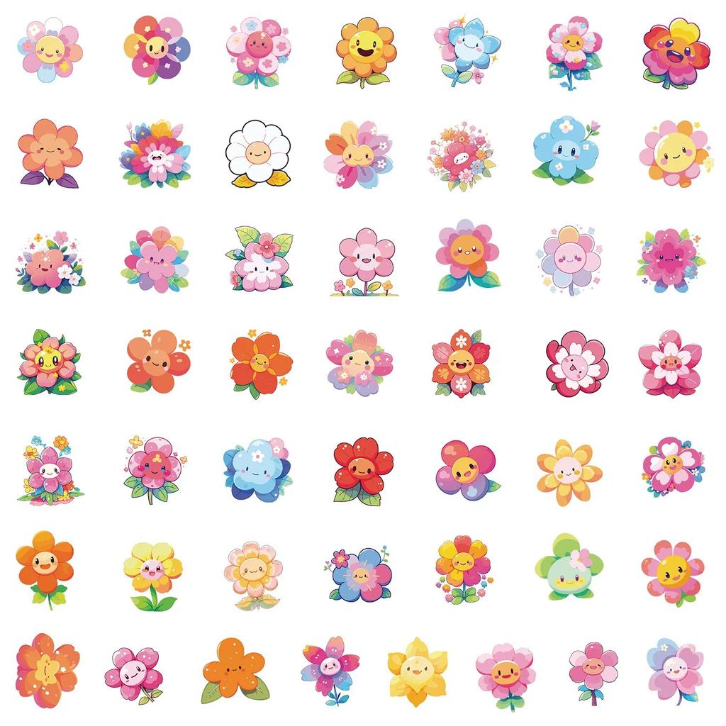 10/50pcs Kawaii Flower Stickers Cute Sunflower Rewards Graffiti Stickers for DIY Luggage Laptop  Bicycle Sticker