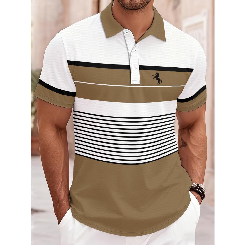 2026 Summer Men's Polo Shirt with Stripes Print Breathable Lightweight Comfortable Casual and Fashionable