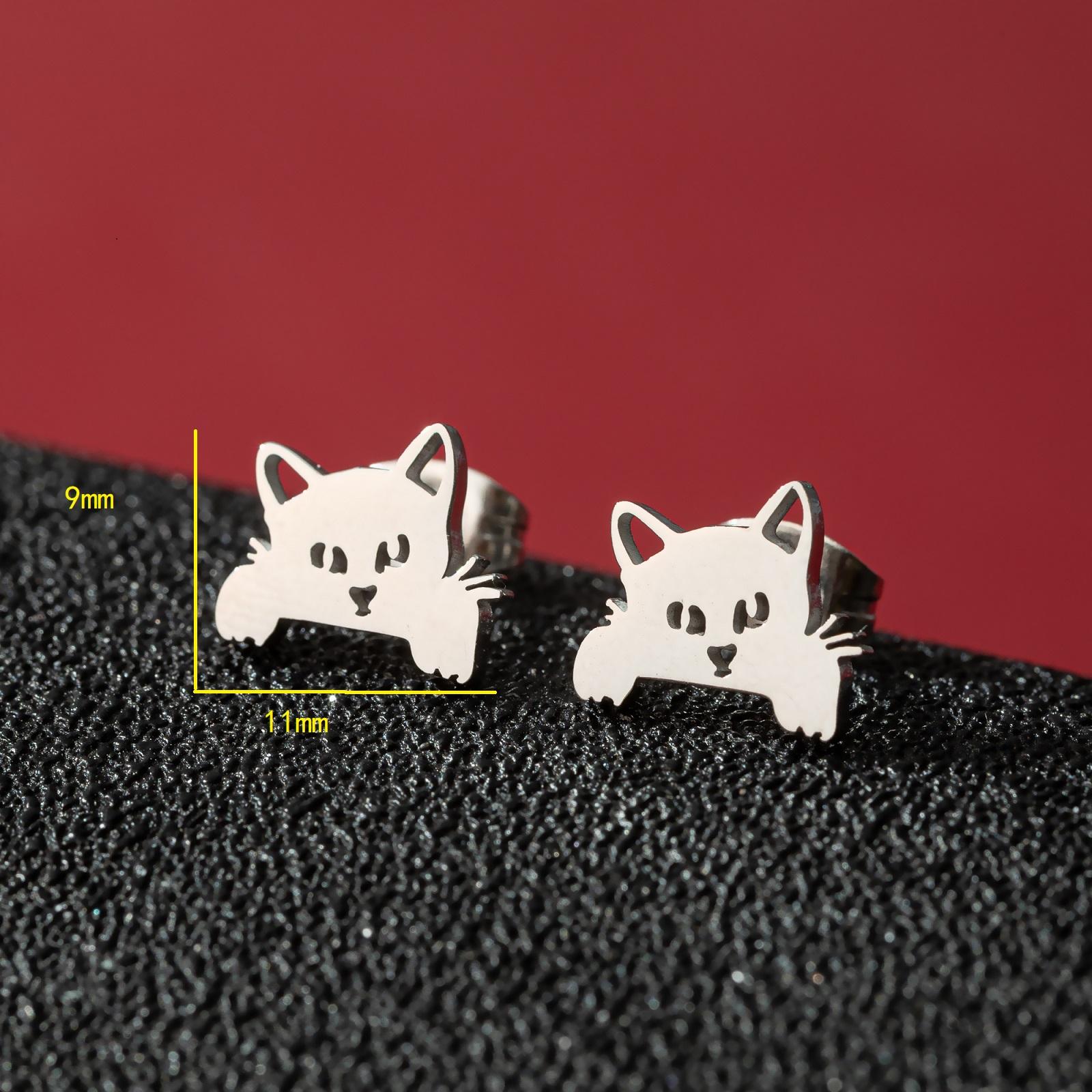 

Original And Funny Cat Animal Kitty Earrings For Women Golden Stainless Steel Tragus Piercing Cartilage Earring Zircon Gifts