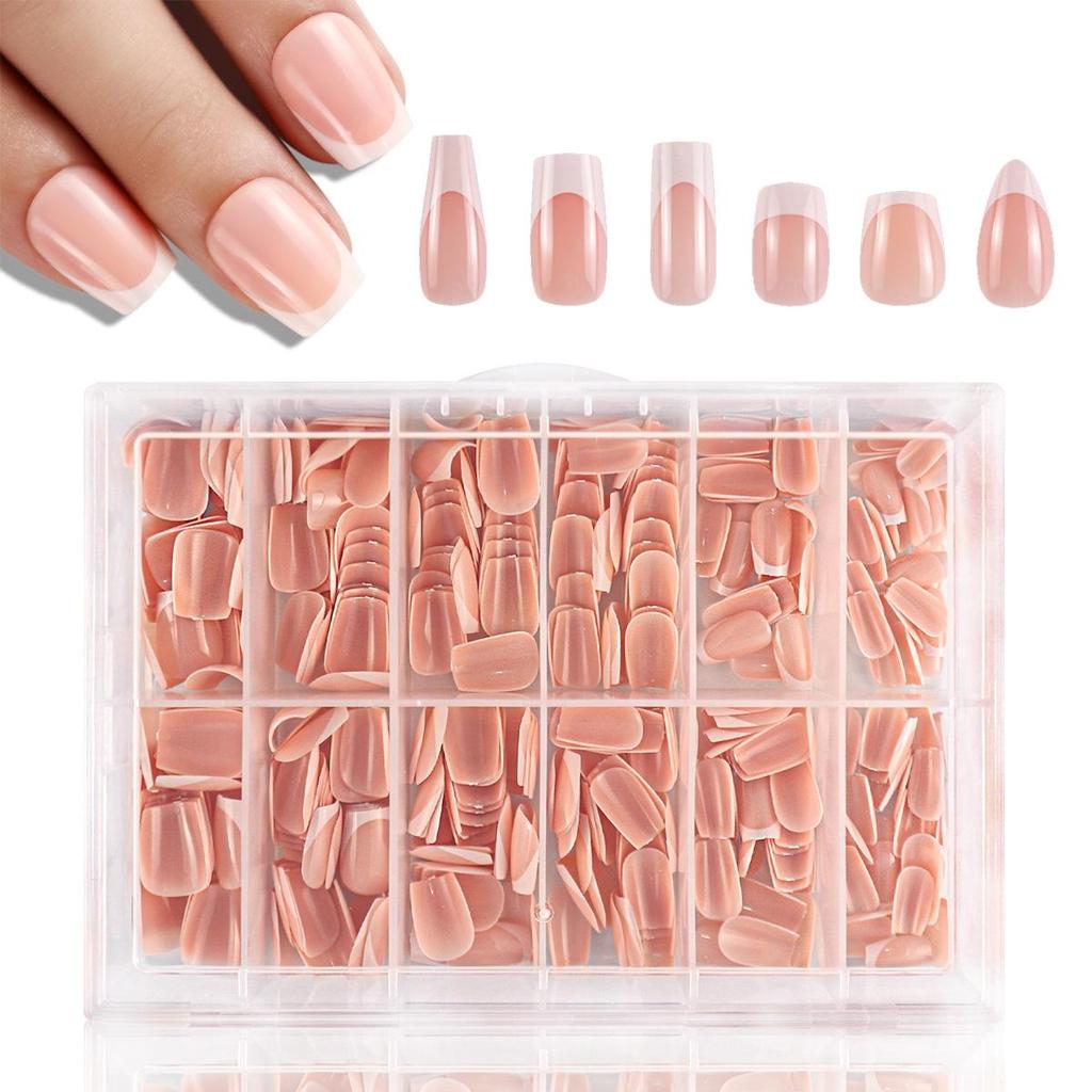 European American Medium Almond French Pointed Wearable False Nails - 360 Pieces