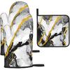 Cute Black Mushroom Fairy Tale Oven Mitts and Pot Holders Sets of 3, Heat Resistant Black Hot Pads Witchy Oven Gloves for Cooking Grilling Baking