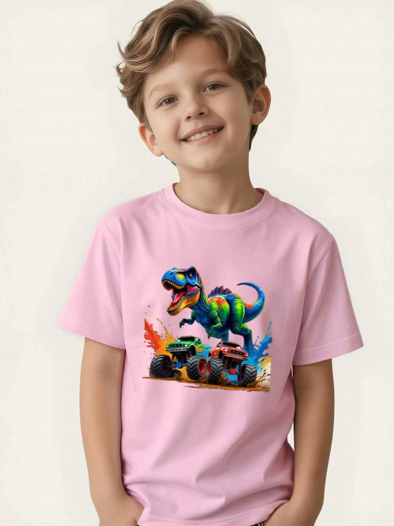 Printed short-sleeved T-shirt, cool summer top for children, exclusive for dinosaur fans