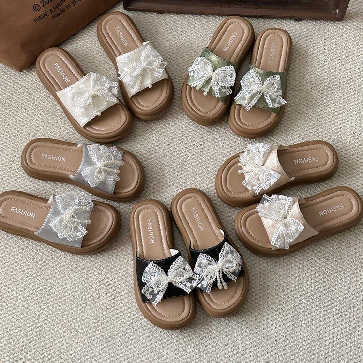 

[Youshilai] 2025 new thick-soled bow one-word outer wear fashionable heightening open-toed beach shoes 42