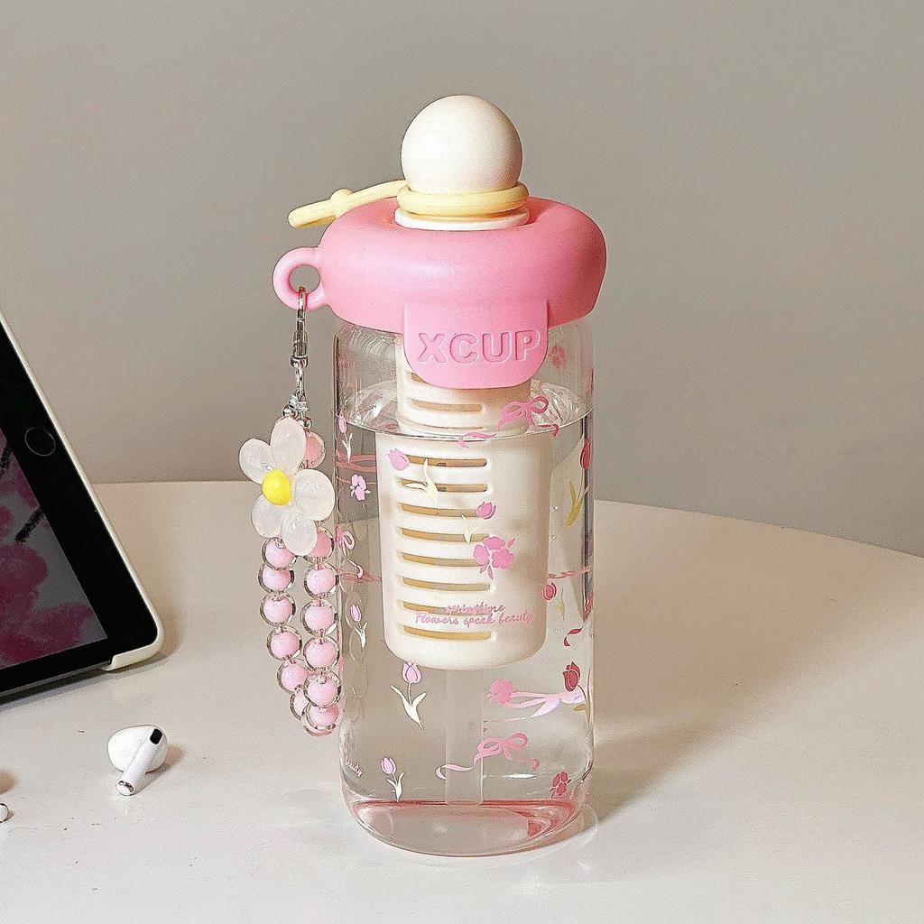 Straw Cup Student Vacuum High Value Flower Tea Cartoon Cup Portable Straw Glass Large Capacity Summer Cup