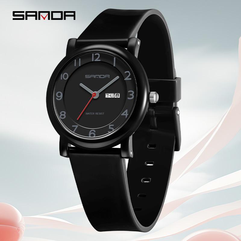 SANDA 3255 Basit Moda Çocuk Kuvars Saat Moda Çocuk Kuvars Saat Çift Takvim Göstergeli Su Geçirmez