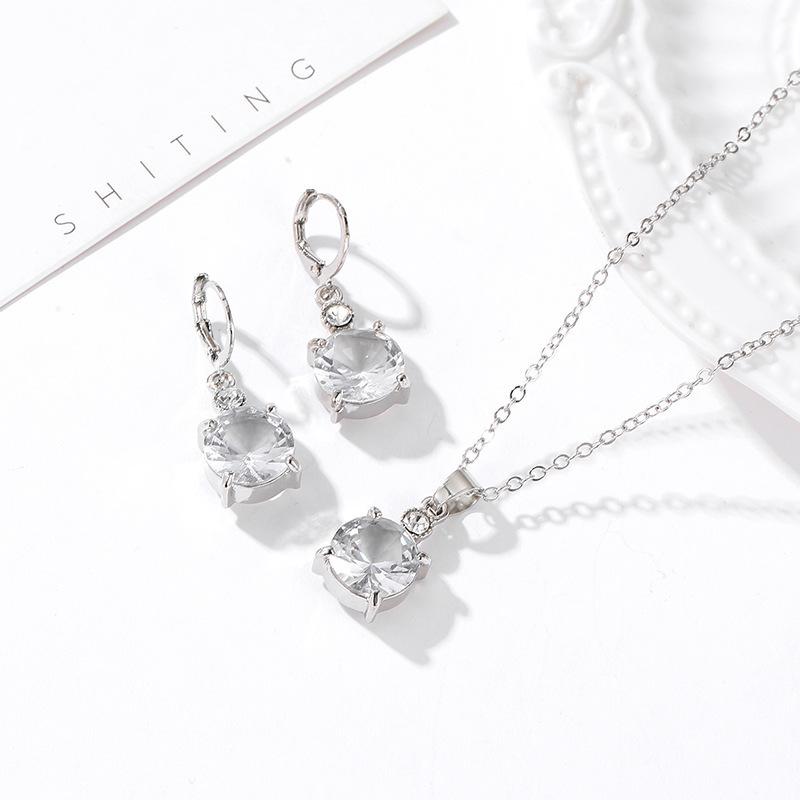 1set/3pcs (Necklace + Earrings) Fashion Temperament Bridal Round Zircon Crystal Earrings Necklace Set, Alloy Jewelry Set