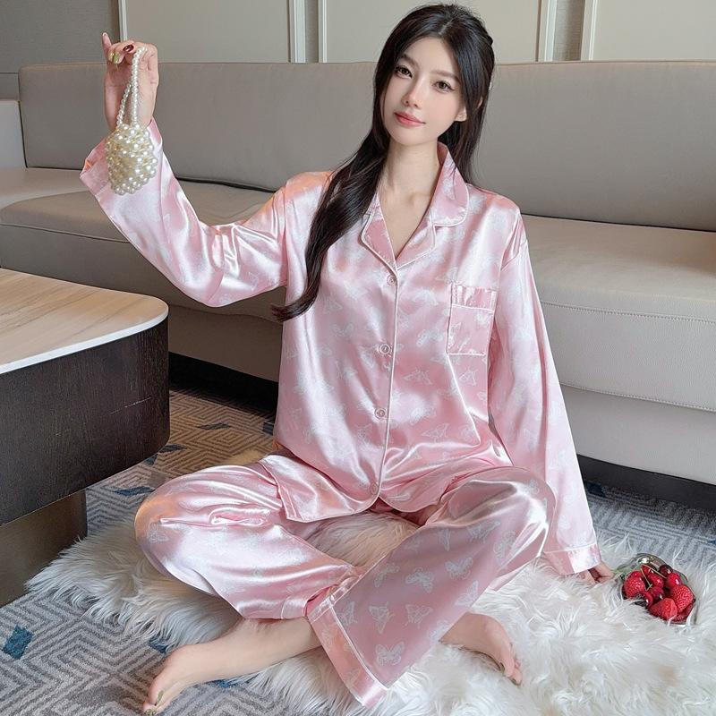 Rainbow Striped Pajamas Women'S Ins Wind Sweet Little Squirrel Ice Silk Thin High-End Loungewear Autumn Suit