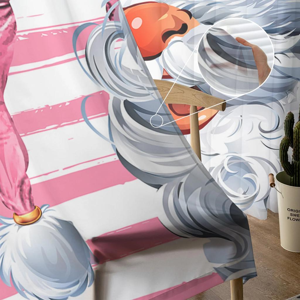 Christmas Gnomes Pink Stripes Sheer Curtains for Living Room Decoration Window Curtains Kitchen Tulle Voile Curtains