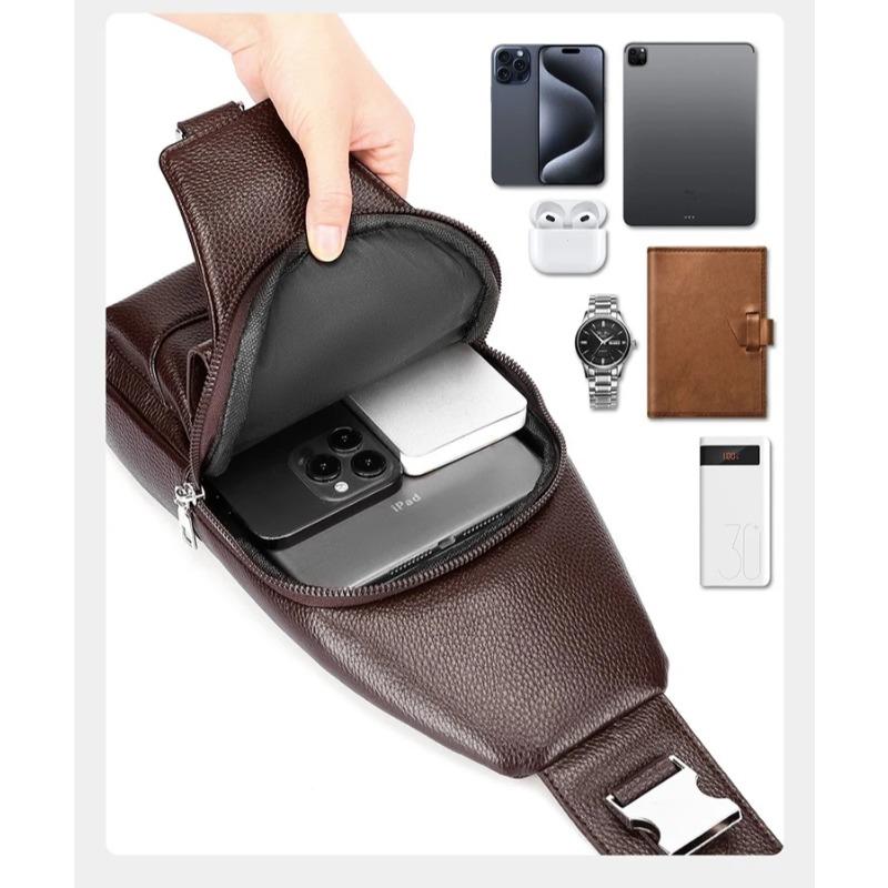 Large Capacity Men's Crossbody Bag  PU Leather Sling Pouch, Chest Bag,for Phone, Wallet & Keys, Outdoor & Daily Commute