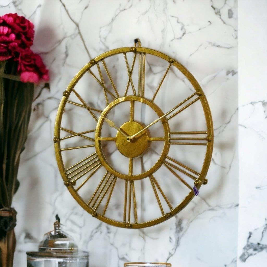 Vintage Clock Iron Gold Wall Clock, Analog, 15 Inch