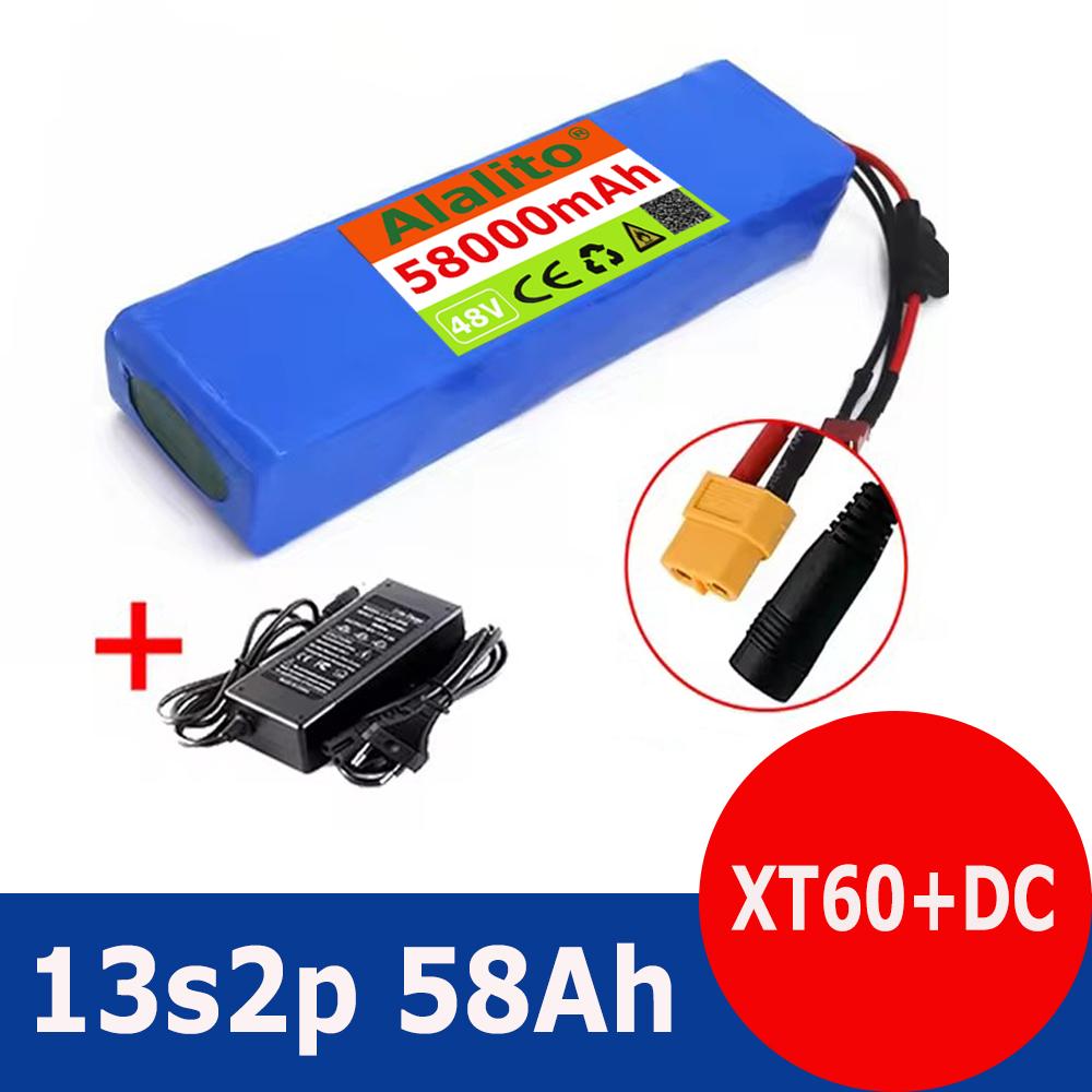 

48 В 58 Ач 18650 литиевая аккумуляторная батарея 13S2P 1000 Вт высокой мощности батарея 54,6 В 58000 мАч BMS + предохранитель