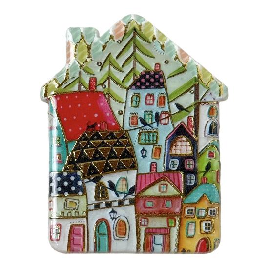 Vintage House Magnet Refrigerator Magnet, Colorful Fairy Tale Town Fridge Magnetic Kitchen Decoration Accessories Artistic Illustration