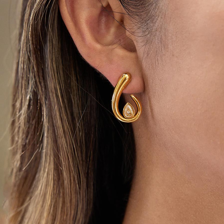 Youthway Exquisite Stainless Steel Spiral Hoop Earrings Unusual Anti Allergic Waterproof Metal Gold Color Jewelry Party Gift