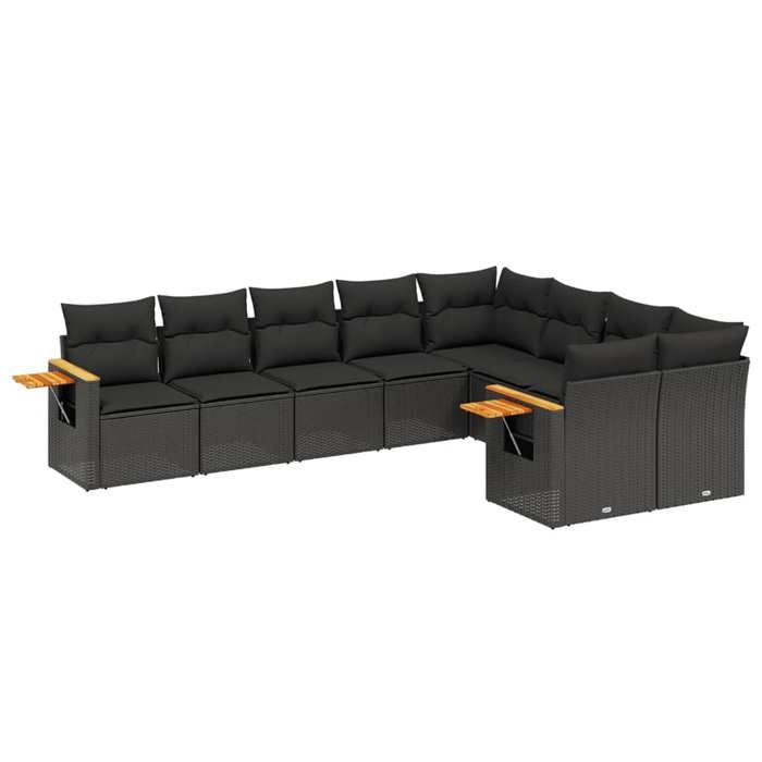 VidaXL Salon de Jardin avec Coussins 9 pcs, Canapés de Terrasse, Ensemble de Meubles de Patio, Mobilier d'Extérieur, Noir 3227140