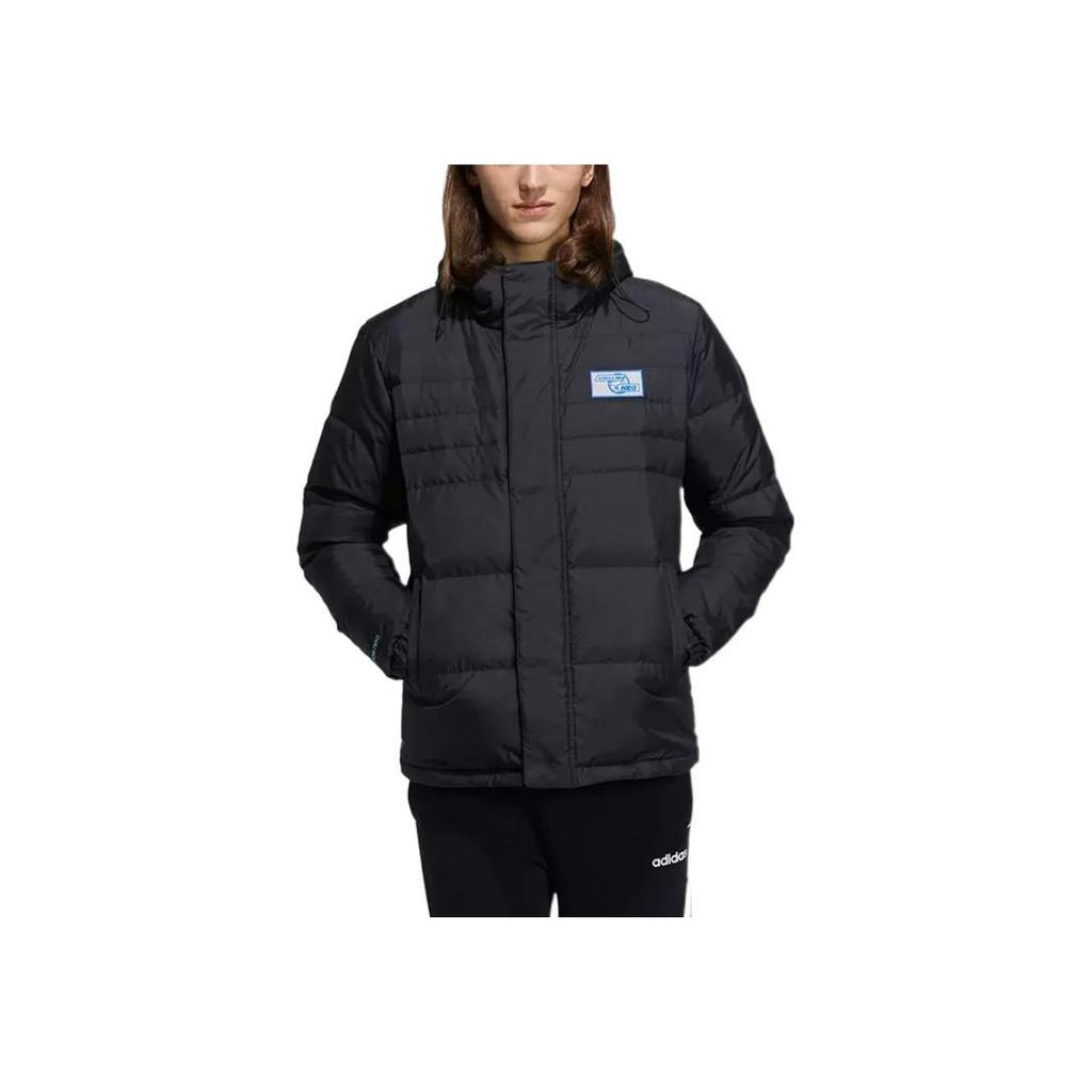 Adidas Neo Colorblock Buchstabenprint Sportliche Kapuzen-Daunenjacke Herren Oberbekleidung Schwarz H45275