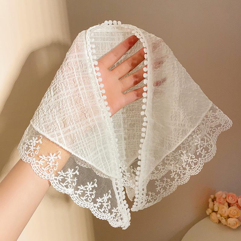 Idyllic lace headband new blast furnace top triangle scarf headband French retro plaid sweet and cute headscarf