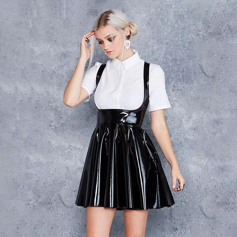 

Cross-Border Foreign Trade Plus-Size Pu Dress European and American Amazon Women s Fashion Shiny Patent Leather Nightclub Tank Dress Black 0XL