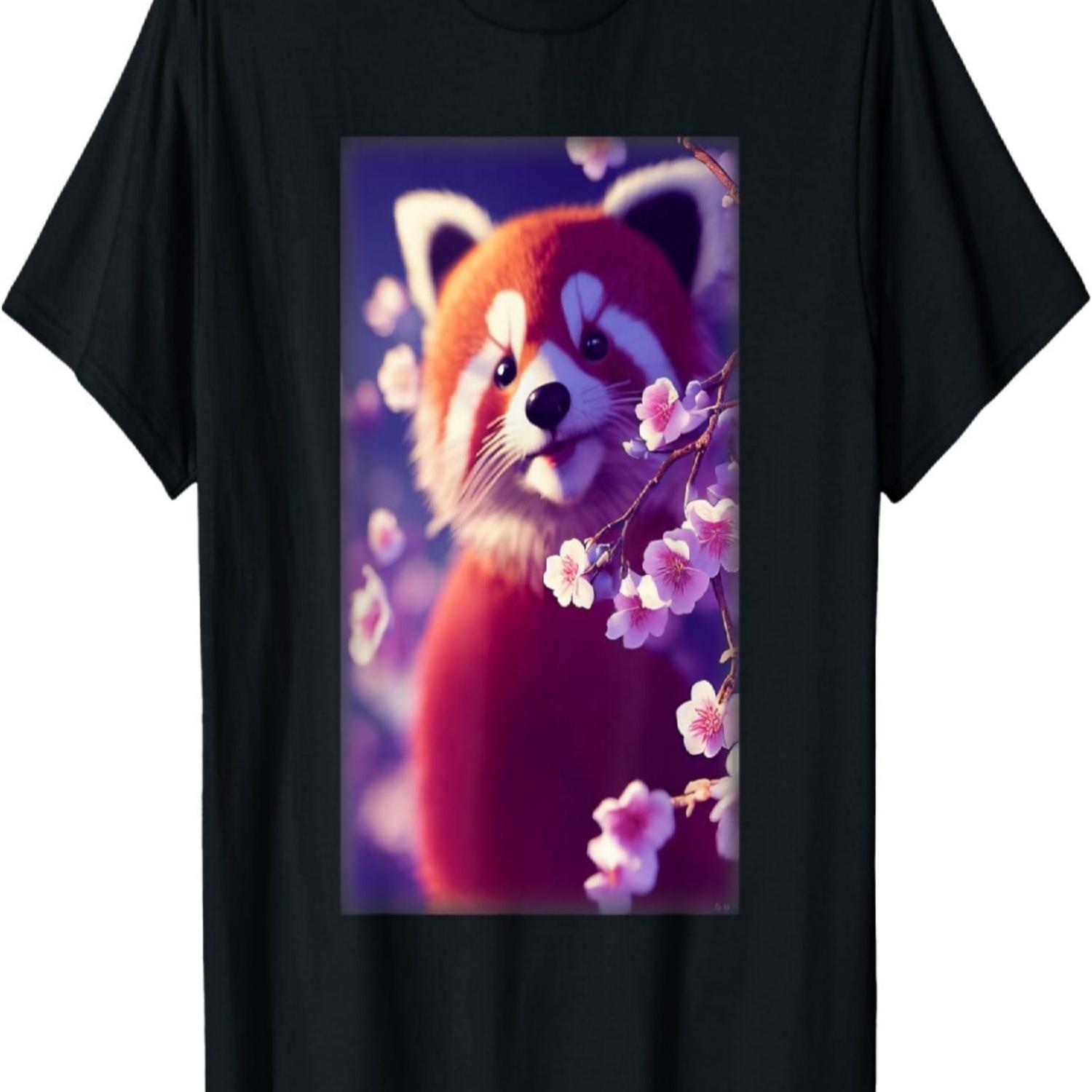 Personified Cute Adorable Red Panda Japan Cherry Blossoms T-Shirt S