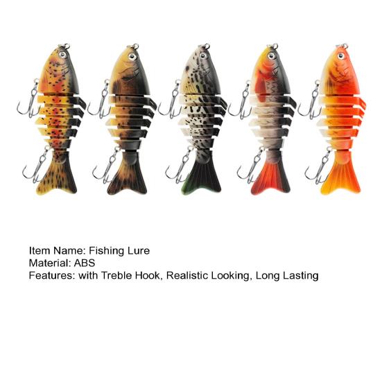 5Pcs Bionic Swimming Baits with Treble Hooks Realistic Looking Bright