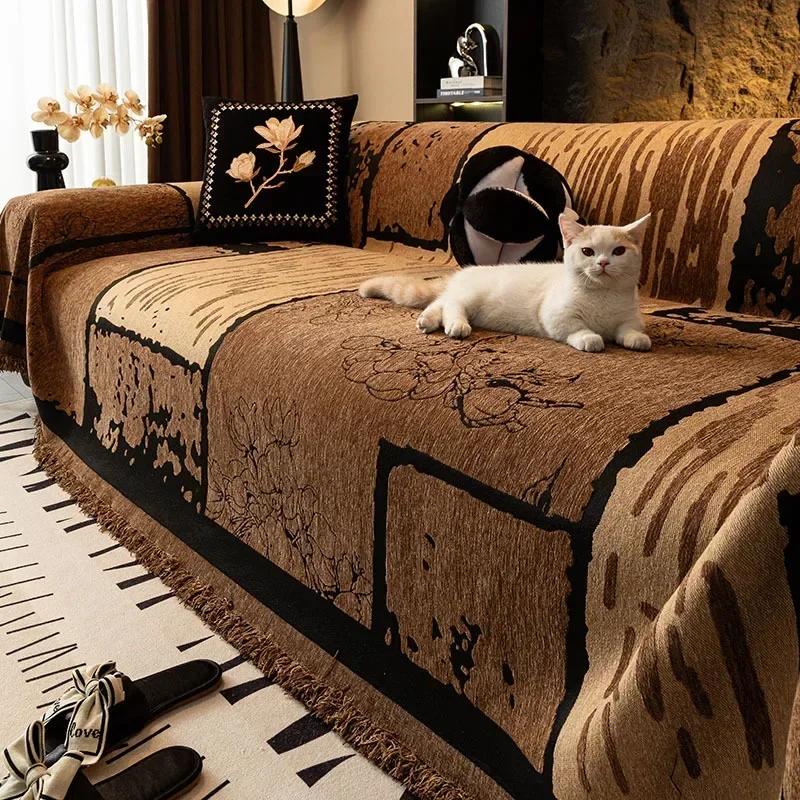 Chenier Vintage Sofa Cover Cloth Anti Cat Scratch Anti Slip Backrest Towel A Whole Fully Enclosed Dust Couch Cover Cloth 3 Seat