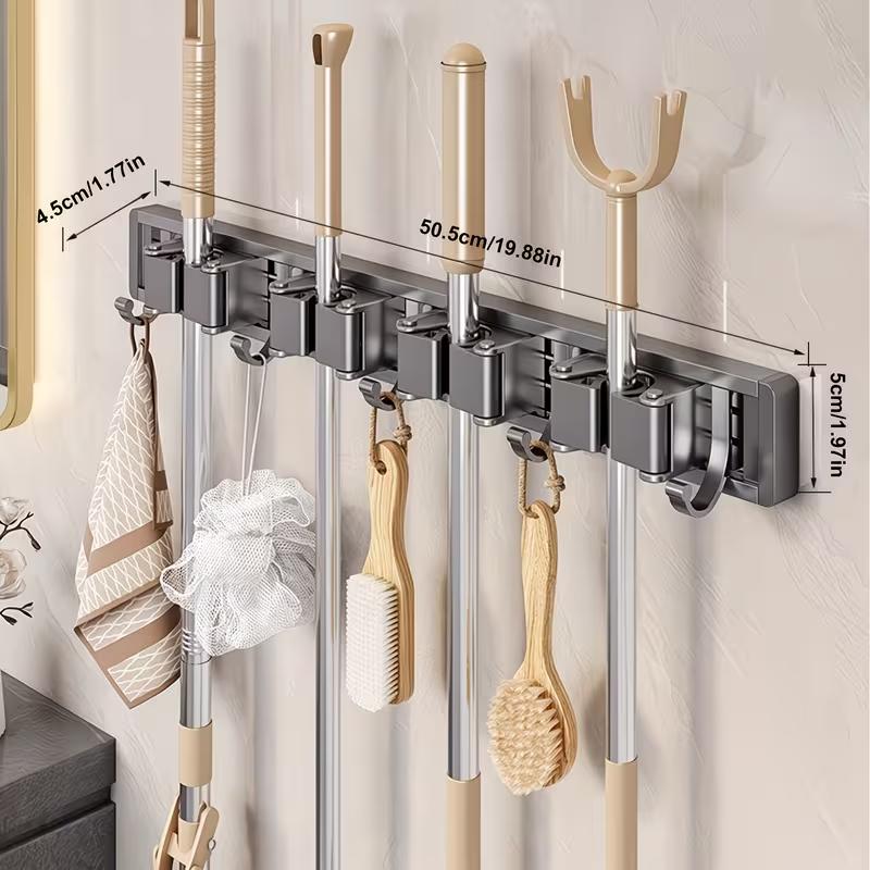 Heavy Duty Metal Mop and Broom Holder Wall Mounted Adjustable Hooks Storage Organizer for Home Garage Kitchen Garden Space Saving Tool Rack