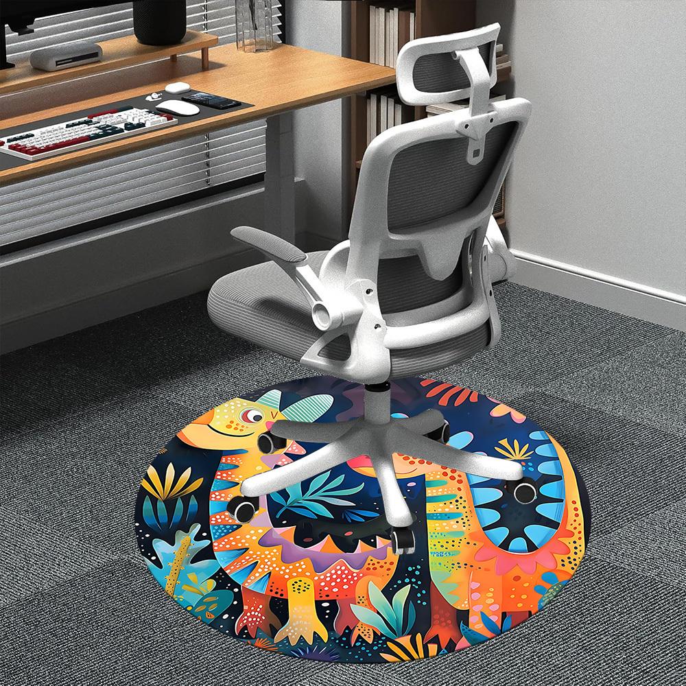 1pc Dino Friends Office Round Area Rug,  Mat Suitable ForOffice, Under Office Chairs Bedroom Living Room Home Decor, Room Deco