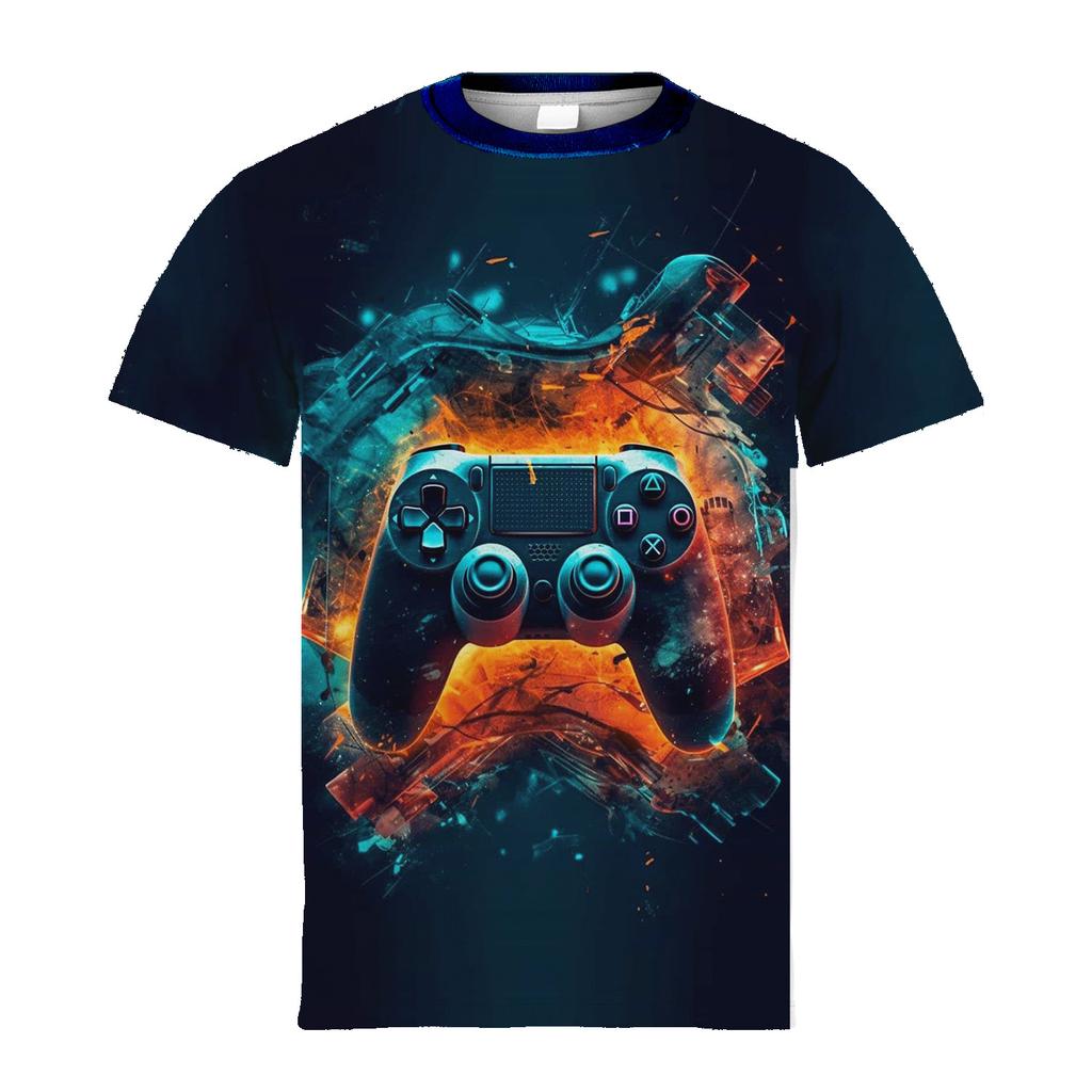 Camiseta con estampado 3D de Gamepad para niños, elegante y colorida, camisetas de manga corta, camisetas casuales, ropa genial para niños para el verano