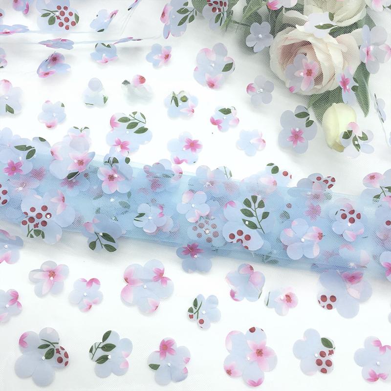 100X130cm 3D Floral Print Fresh Mesh Embroidery Fabric Dress Shawl Hair Accessorie Diy Sewing Supplies Crafts Fabric
