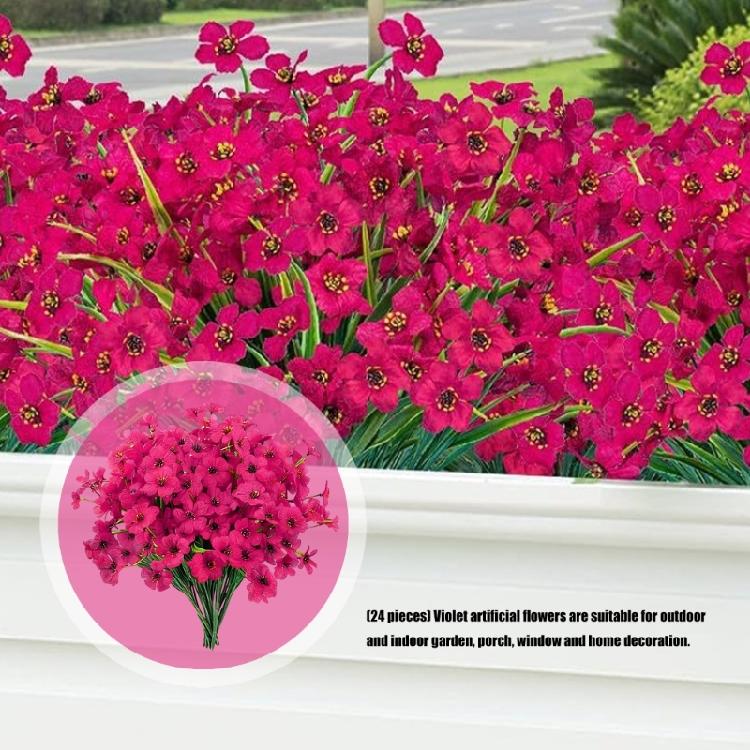 Set Of 24 Plastic Faux Violets Bundles For Porch Window Box And Seasonal Decorating Artificial Floral