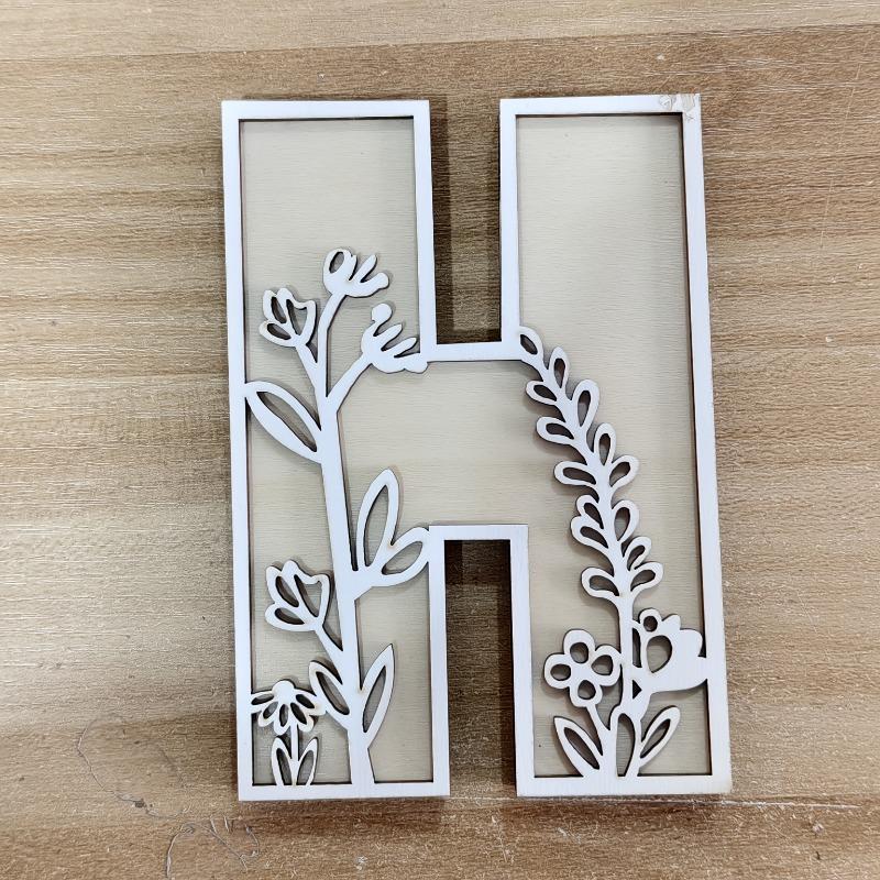 26pcs Wooden Alphabet Letters Wall Decor Set, Engraved Floral Pattern, Home Craft Ornaments, Elegant Display for Living Room