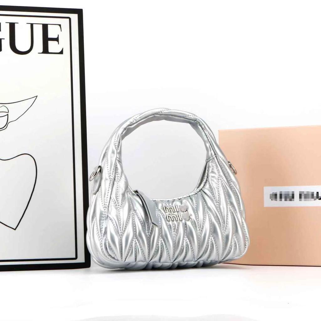 Miu House Lambskin Ruched Dumpling Hobo Bag: Trendy Crescent Underarm Crossbody for Women