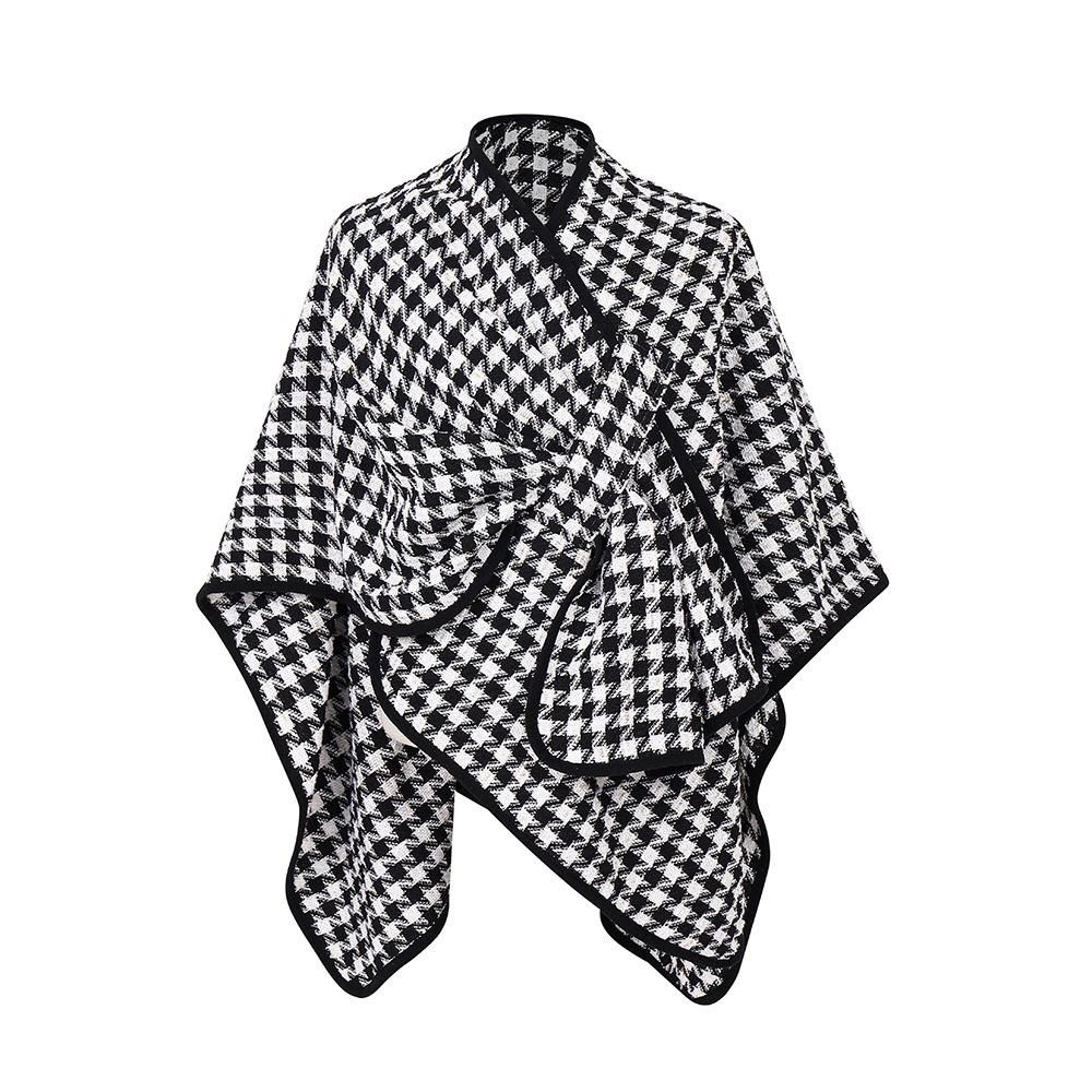 Winter Scarf Women Layers Poncho Elegant Black White Houndstooth Wraps Shawl Scarve Capa Para Mujer Pashmina Cloak High Quality