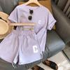 Women Summer 2 Piece Set Loose Short Sleeve T-Shirt Casual Shorts Sports Print Letter Casual Suit Large Size