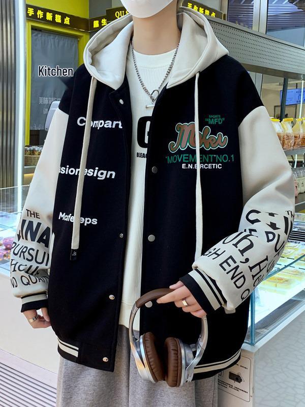 Frühlings- und Herbst-Kapuzen-Freizeitjacke für Herren und Teenager - 65% Baumwolle, Baseball-Stil für Mittelschüler