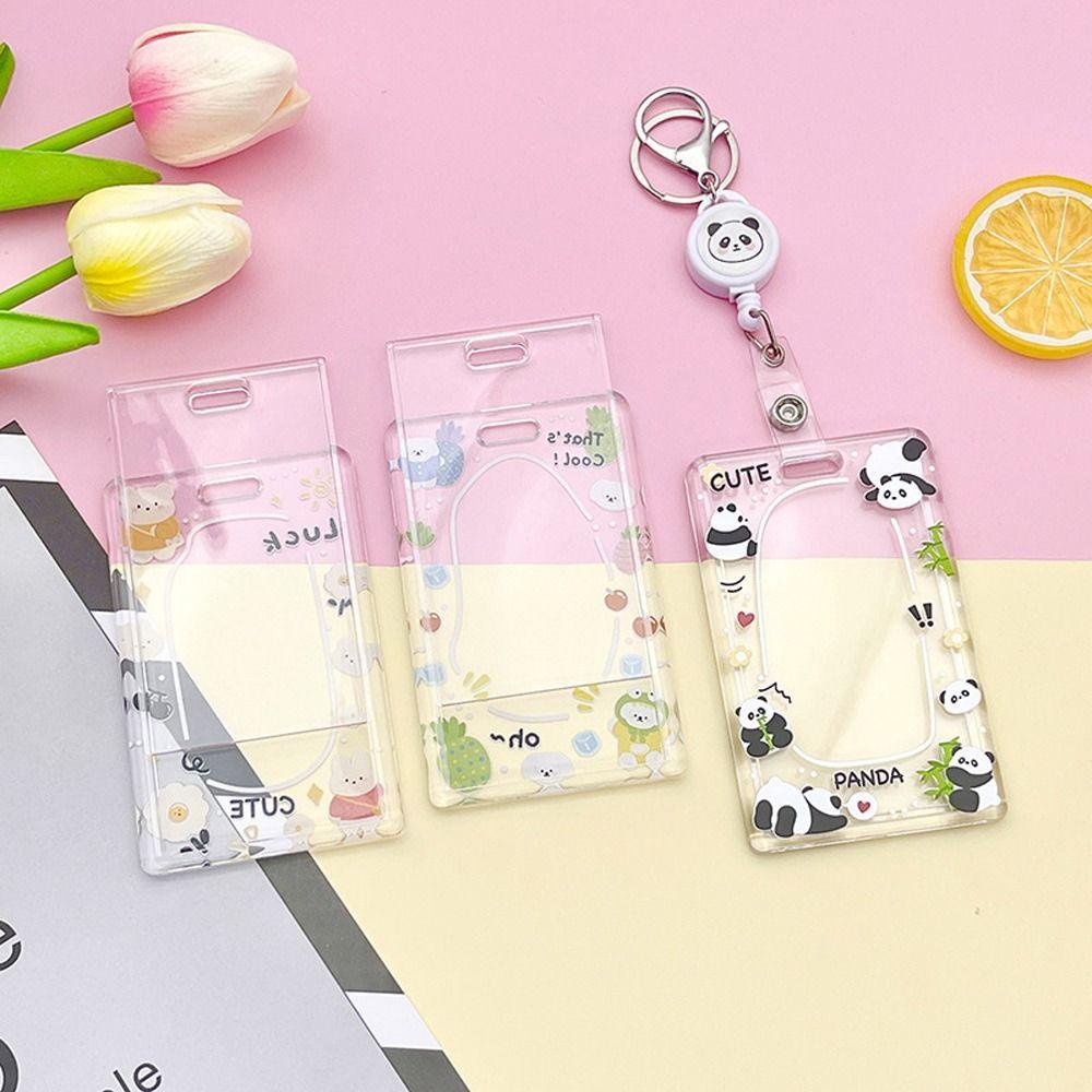 Bear Cartoon Acrylic Card Holder Rabbit Lanyard Bus Card Box Cute Rabbit Card Case Outdoor