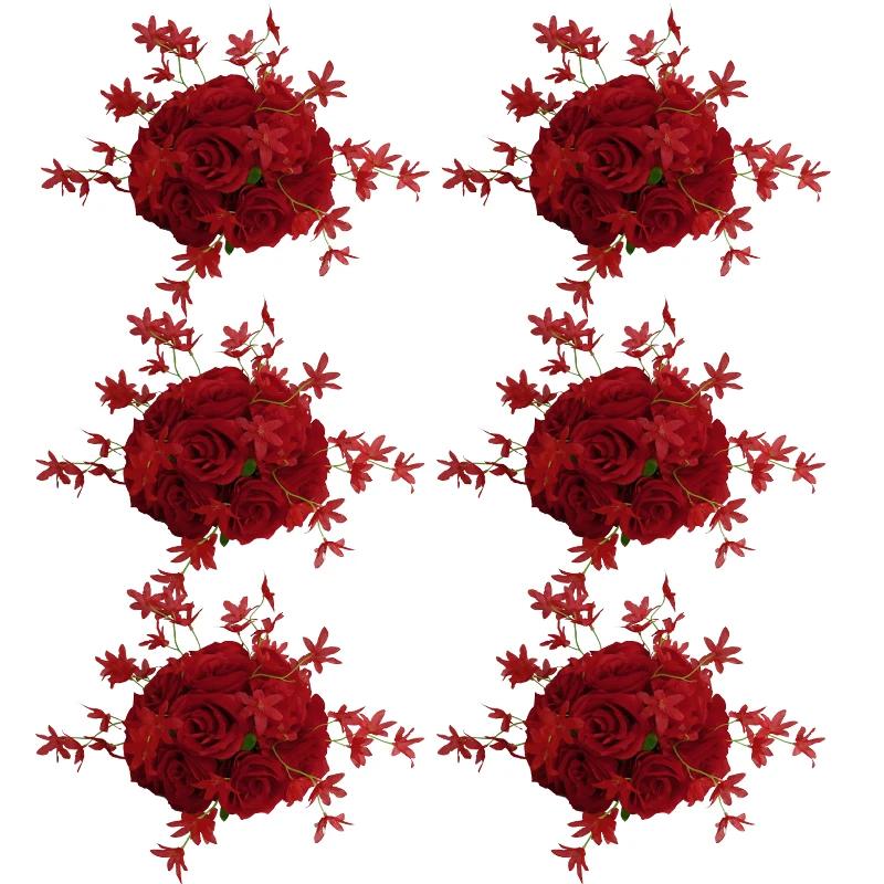 6Pcs Artificial Flowers Centerpiece Table Decorations Rose Ball for Weddding Floral Arrangements Bouquet for Party Home Decor