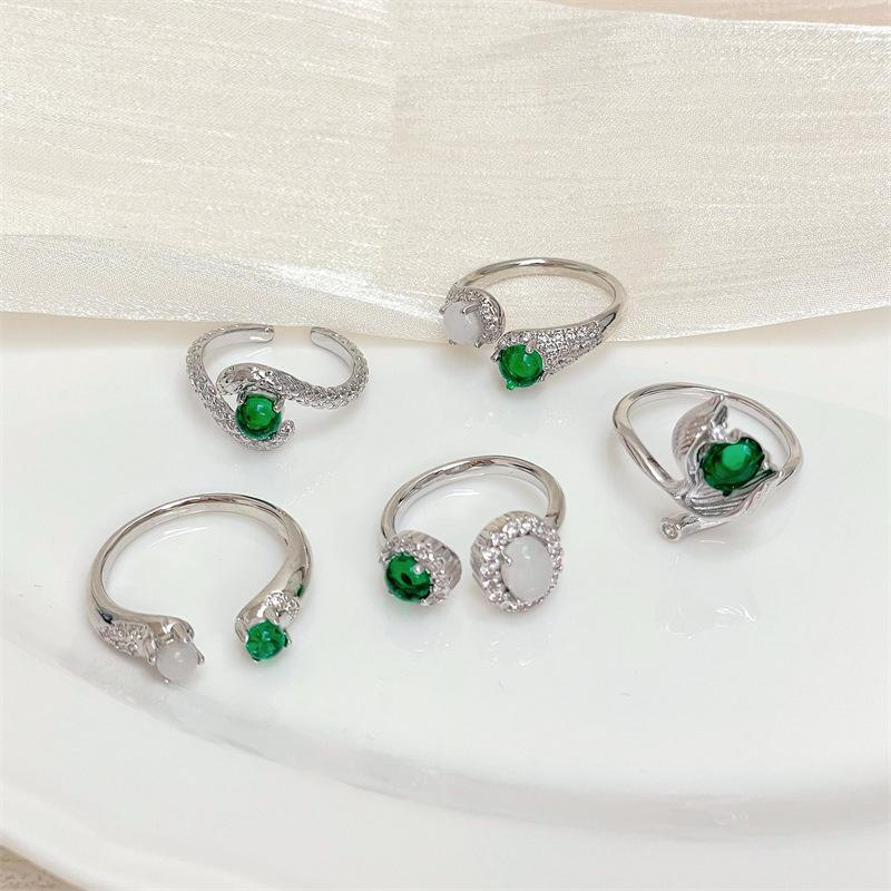 New Emerald Imitation Chalcedony High-End Inlaid Zir*****Pen Ring Niche Fashion Accessories Light Luxury Super Fairy Jewelry