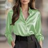 Women's Fashion Casual V-neck Solid Color Temperament Shirt Female Button Shirt Long Sleeve Ladies T-shirt Top