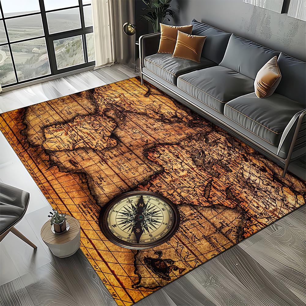 27 Style Retro Marine Nautical Chart Compass Map Carpet Rug for Home Living Room Bedroom Sofa Doormat Decor,Non-slip Floor Mat