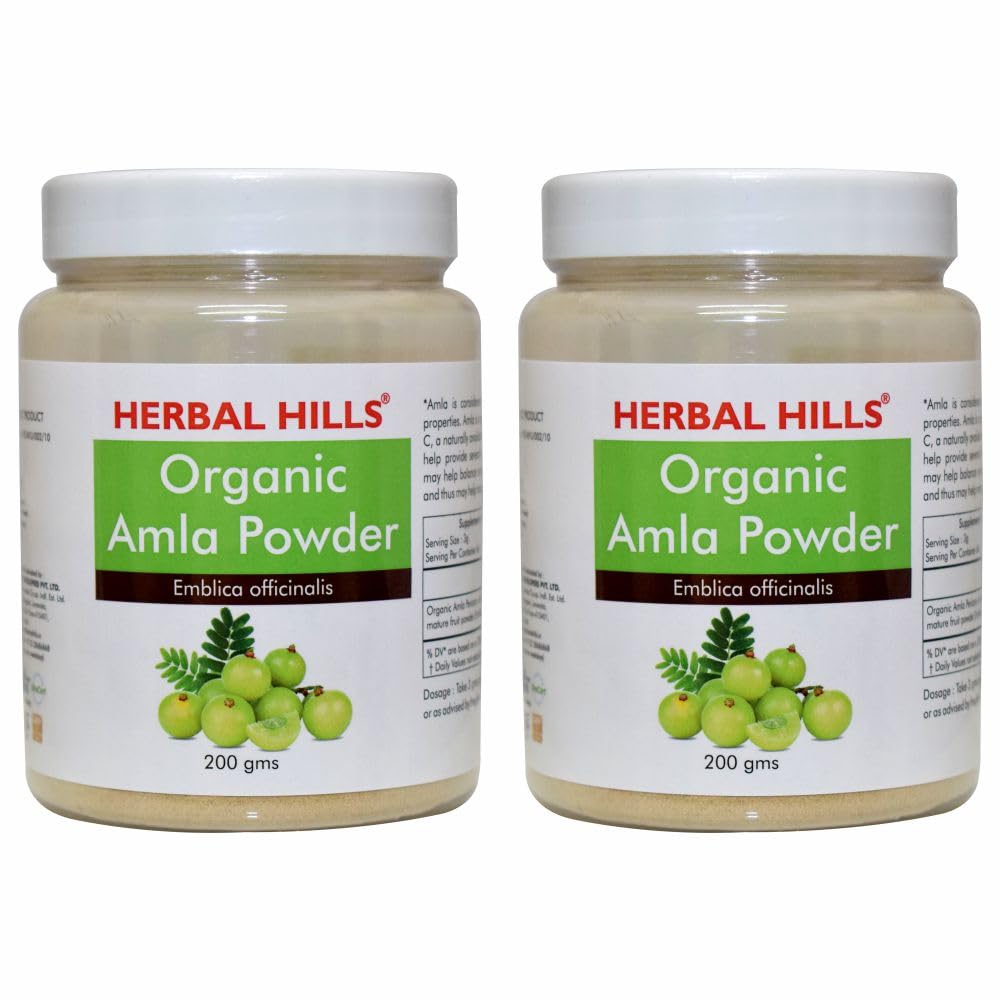 Herbal Hills Органический порошок амлы пищевой для роста волос и ухода за кожей | 200 г 0,4 фунта каждый пакет из 2