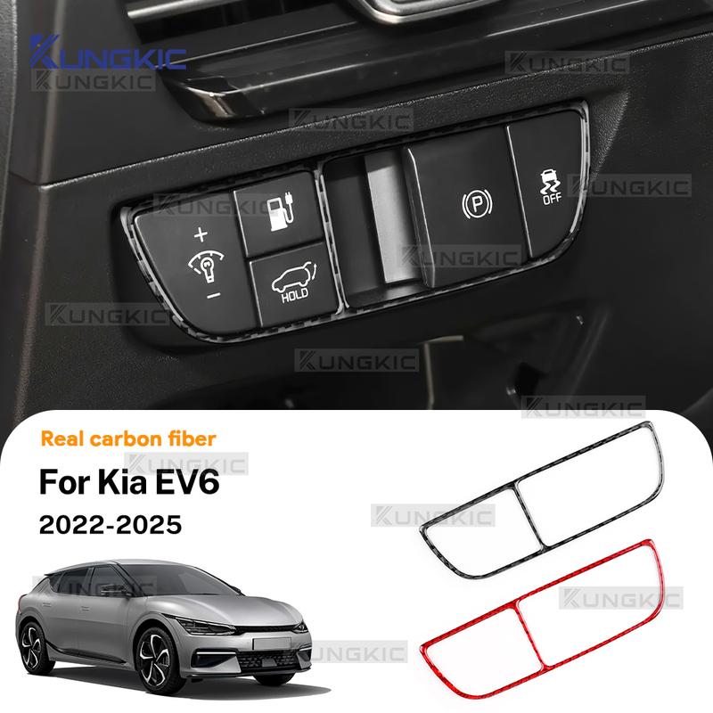 Real Soft Carbon Fiber For KIA EV6 GT EV 2022 2023 2024 2025 2026 LHD RHD Car Headlight Button Switch Decor Trim Sticker.