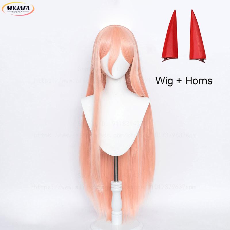Hoge Kwaliteit Anime Makima Power Cosplay Pruik Lang Oranje Roze Hittebestendig Synthetisch Haar Feest Rolspel Pruiken + Pruikenkapje + Hoorns One Size
