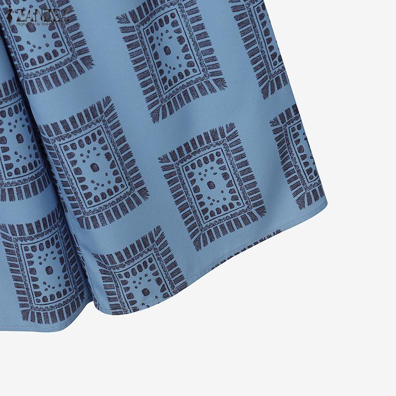 ZANZEA Women Long Sleeve Blouse and Pants Casual Print Two Piece Suit Sets