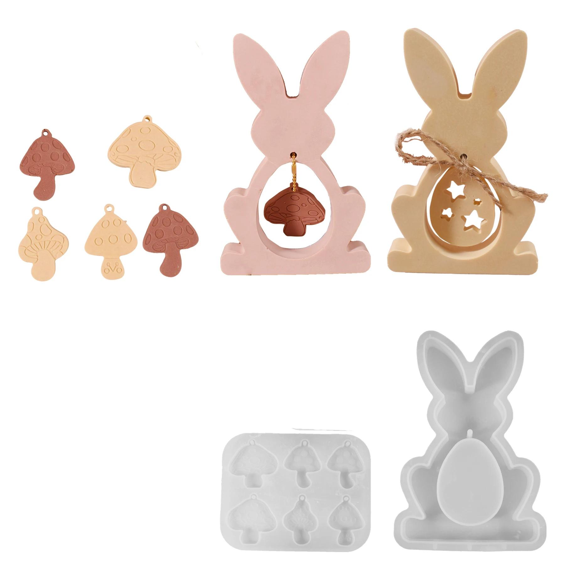 

A Top Quality 3D Silicone Easter Molds Bunny Egg Mushroom Shapes Resin Plaster Casting for Hanging Decor Figurines