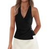 Women's Solid Color Sleeveless V-neck Halter Backless Top - Summer Style