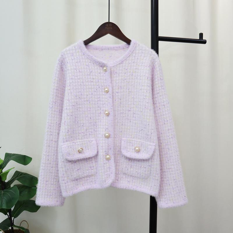 

Вязаный кардиган из искусственного норкового бархата, новый осенне-зимний, свободный, мягкий, с восковым характером, куртка-свитер для женщин one size fits all фиолетовый