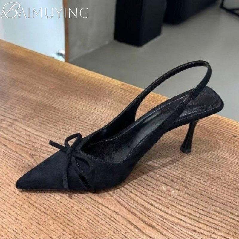 Fashion Leopard Sexy Pointed Toe High Heels Shoes Women Sandals Bow Slippers Slingback 2025 Summer Trend Dress Woman Brand Sandalias