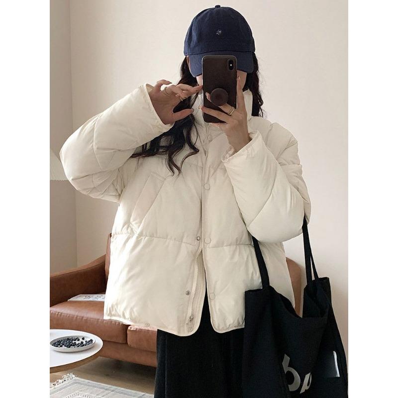 

Зимняя короткая дутая куртка женская в корейском стиле, приталенная, хлопковое пальто, теплая альтернатива пуховику, верхняя одежда XL бежевый