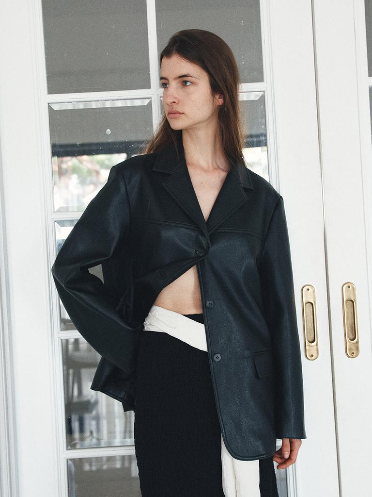 HUNCH Tailored Collar Leather Blazer